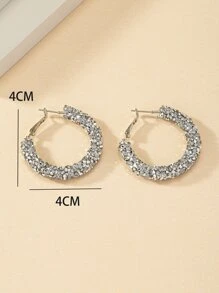 Pendientes de aro con diseño de diamante de imitación - Plateado - Ver 4