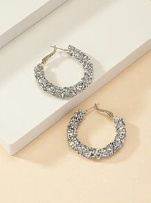 Pendientes de aro con diseño de diamante de imitación - Plateado - Ver 5