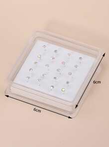 20pcs/set Rhinestone Decor Nose Stud Copper Crystal Punk Piercing For Men And Women - Make A Bold Statement With This Edgy Body Jewelry Gift - Silver - View 3