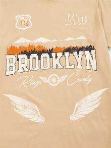 ROMWE MEN 男士字母圖案T恤 - 杏色 - 查看 3