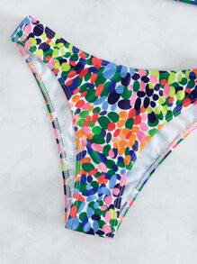 Allover Print One Shoulder Summer Beach Bikini Set - Multicolor - View 3