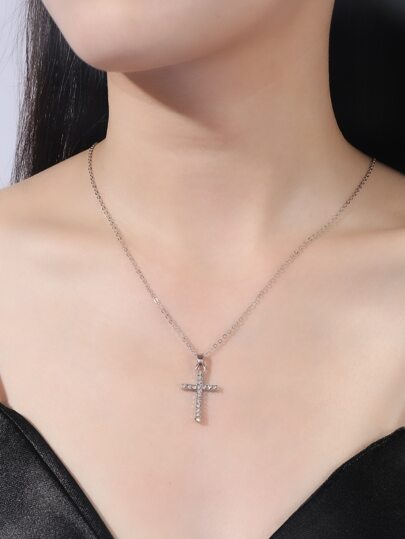 ラインストーン クロスペンダント ネックレス