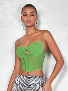 SHEIN BAE Cut Out Front Bandana Hem Cami Top - Green - View 6
