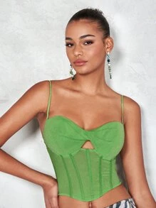 SHEIN BAE Cut Out Front Bandana Hem Cami Top - Green - View 3