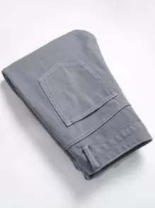 Jeans slim de pierna recta desgarrados y deshilachados para hombres - Gris - Ver 3
