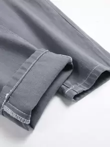 Jeans slim de pierna recta desgarrados y deshilachados para hombres - Gris - Ver 5