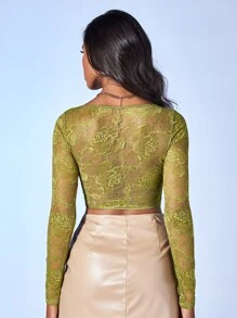 SHEIN BAE Sweetheart Neck Bustier Lace Top - Lime Green - View 2