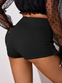 SHEIN SXY 翻蓋細節前紐扣裙裤 - 黑色 - 查看 2