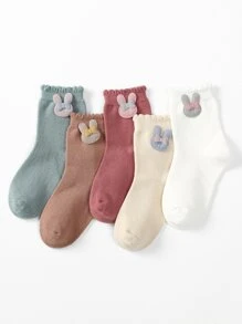 5pairs Toddler Girls Rabbit Decor Crew Socks - Multicolor - View 1