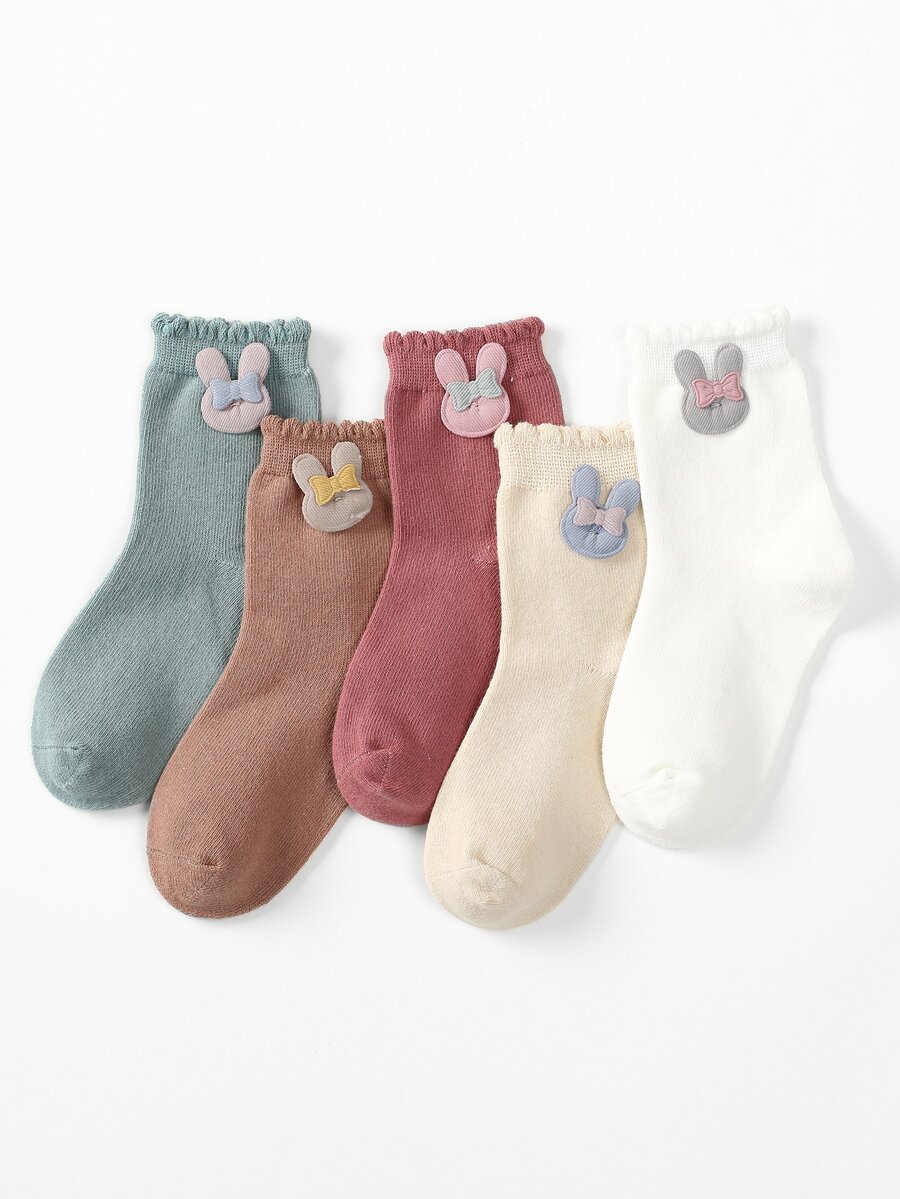 5pairs Toddler Girls Rabbit Decor Crew Socks - Multicolor - View 1