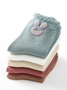 5pairs Toddler Girls Rabbit Decor Crew Socks - Multicolor - View 3