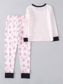 Chicas Conjunto de pijama de rayas & con estampado de dibujos animados ajustado