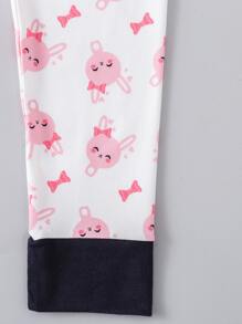 Chicas Conjunto de pijama de rayas & con estampado de dibujos animados ajustado