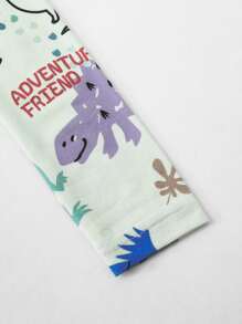 Boys Cartoon Graphic Tee & Trousers Snug Fit PJ Set - Mint Green - View 3