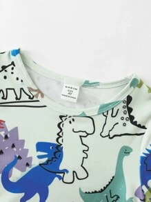 Boys Cartoon Graphic Tee & Trousers Snug Fit PJ Set - Mint Green - View 6