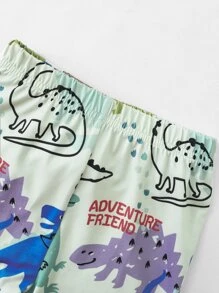 Boys Cartoon Graphic Tee & Trousers Snug Fit PJ Set - Mint Green - View 7