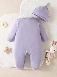 嬰兒字母圖案包腳連體睡衣和帽 - 紫色 - 查看 2