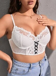 Plus Floral Lace Underwire Bra - White - View 1