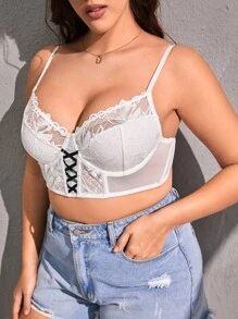 Plus Floral Lace Underwire Bra - White - View 4