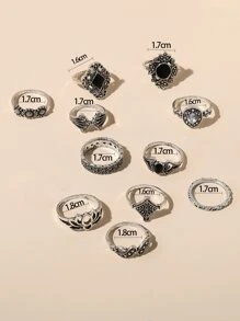 11 cái/bộ Kết hợp nhẫn hoa văn cắt kim loại dành cho nữ, thích hợp cho hộp đêm, tiệc tùng, đi chơi hàng ngày, làm việc, lễ hội và quà tặng sinh nhật - Màu Bạc Cổ - Xem 3