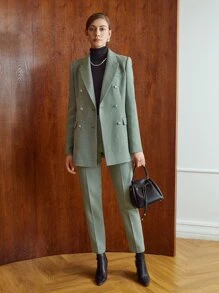 MOTF PREMIUM VISCOSE HOUNDSTOOTH FORMAL BLAZER - Green - View 4