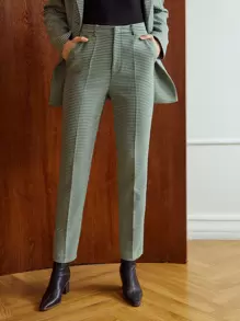 MOTF PREMIUM Women Suit Pants Nút Túi Dây kéo răng cưa - màu xanh lá - Xem 2