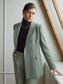 MOTF PREMIUM VISCOSE HOUNDSTOOTH FORMAL BLAZER - Green - View 2