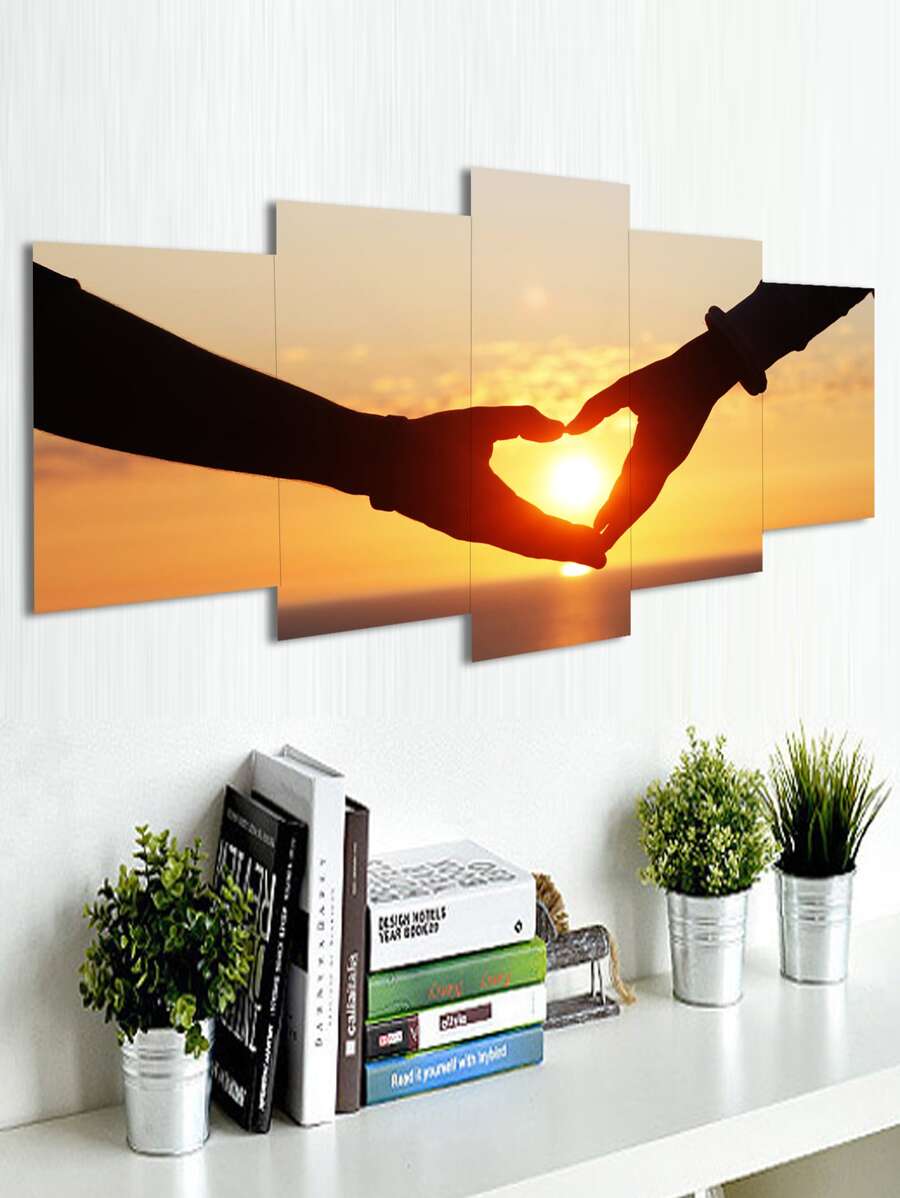 5 Miếng Dán Tường Họa Tiết Hoàng Hôn Nắm Tay Nhau Tình Yêu, PVC Tự Dính Chống Thấm Nước, Dùng Làm Miếng Dán Trang Trí Trong Phòng Khách Và Phòng Ngủ - Nhiều màu - Xem 1