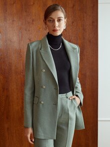 MOTF PREMIUM VISCOSE HOUNDSTOOTH FORMAL BLAZER - Green - View 5