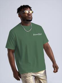 Manfinity EMRG Hombres Camiseta Mona Lisa con con estampado de letra - Verde militar - Ver 5