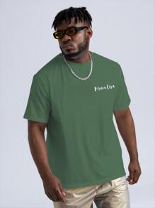 Manfinity EMRG Hombres Camiseta Mona Lisa con con estampado de letra - Verde militar - Ver 2