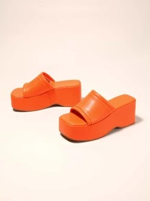 Neon-orange Wedge Slide Sandals - Orange - View 2
