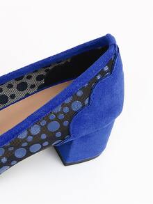 Zapatos de tacón de lunares de punta con tacón grueso - Azul - Ver 3