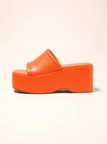 Neon-orange Wedge Slide Sandals - Orange - View 3