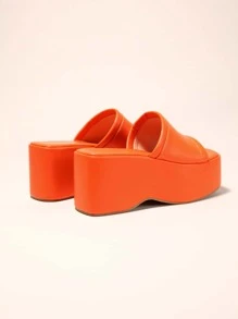 Neon-orange Wedge Slide Sandals - Orange - View 4
