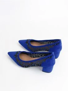 Zapatos de tacón de lunares de punta con tacón grueso - Azul - Ver 6