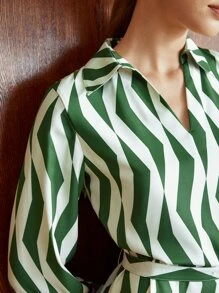 MOTF PREMIUM BELTED WAVE PRINT SHIRT DRESS - Multicolor - View 5