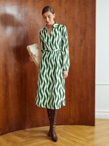 MOTF PREMIUM BELTED WAVE PRINT SHIRT DRESS - Multicolor - View 6