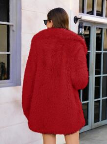 RELISH NOLESS Lapel Neck Slant Pockets Fuzzy Coat - Red - View 3