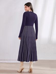 Modelyn Ladies áo len váy Sọc Thanh lịch - Màu tím - Xem 2