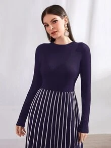 Modelyn Ladies áo len váy Sọc Thanh lịch - Màu tím - Xem 3