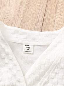 Niñitas Vestido con cinturón con botón delantero - Blanco - Ver 3