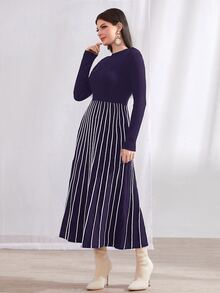 Modelyn Ladies áo len váy Sọc Thanh lịch - Màu tím - Xem 5