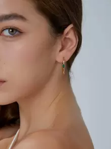 Charm-In Cubic Zirconia Decor Hoop Earrings - Yellow Gold - View 2