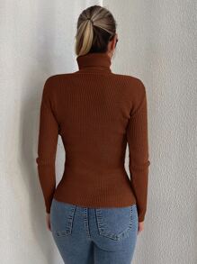 Cloudara Solid Turtleneck Jumper - Coffee Brown - View 2