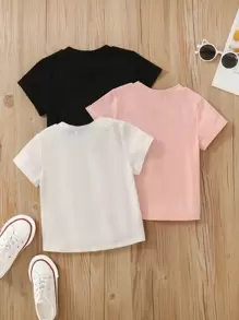 3 Stücke einfarbiges Rundhals-T-Shirt für junge Mädchen