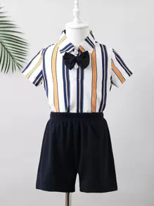 Toddler Boys Striped Bow Front Shirt & Shorts - Multicolor - View 1