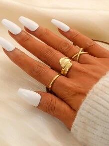 3入組交叉戒指 - 金黃色 - 查看 1