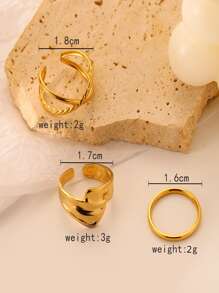3入組交叉戒指 - 金黃色 - 查看 3