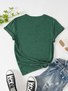 SHEIN LUNE Plants And Slogan Graphic Tee - Dark Green - View 2